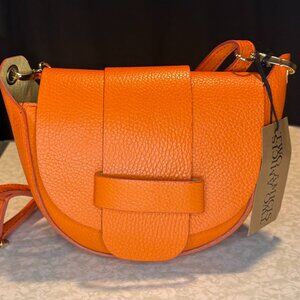 Two Amicis Italian Pebbled Leather Crossbody Saddle Bag NWT